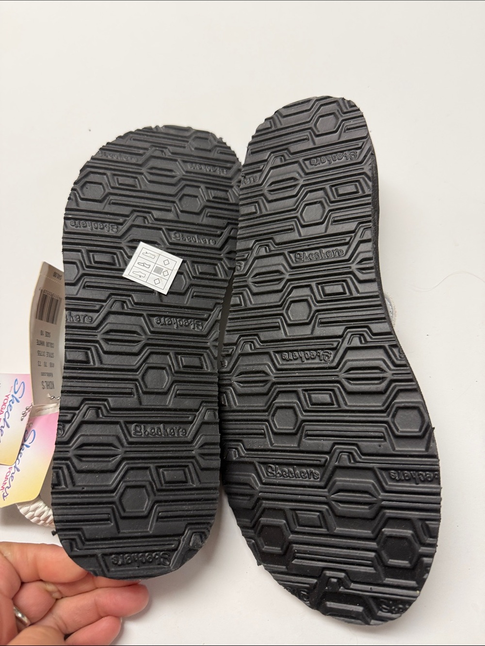 Skechers Black Footbed Silver Glitter T-Strap Slingback Sandals - Picture 4 of 5
